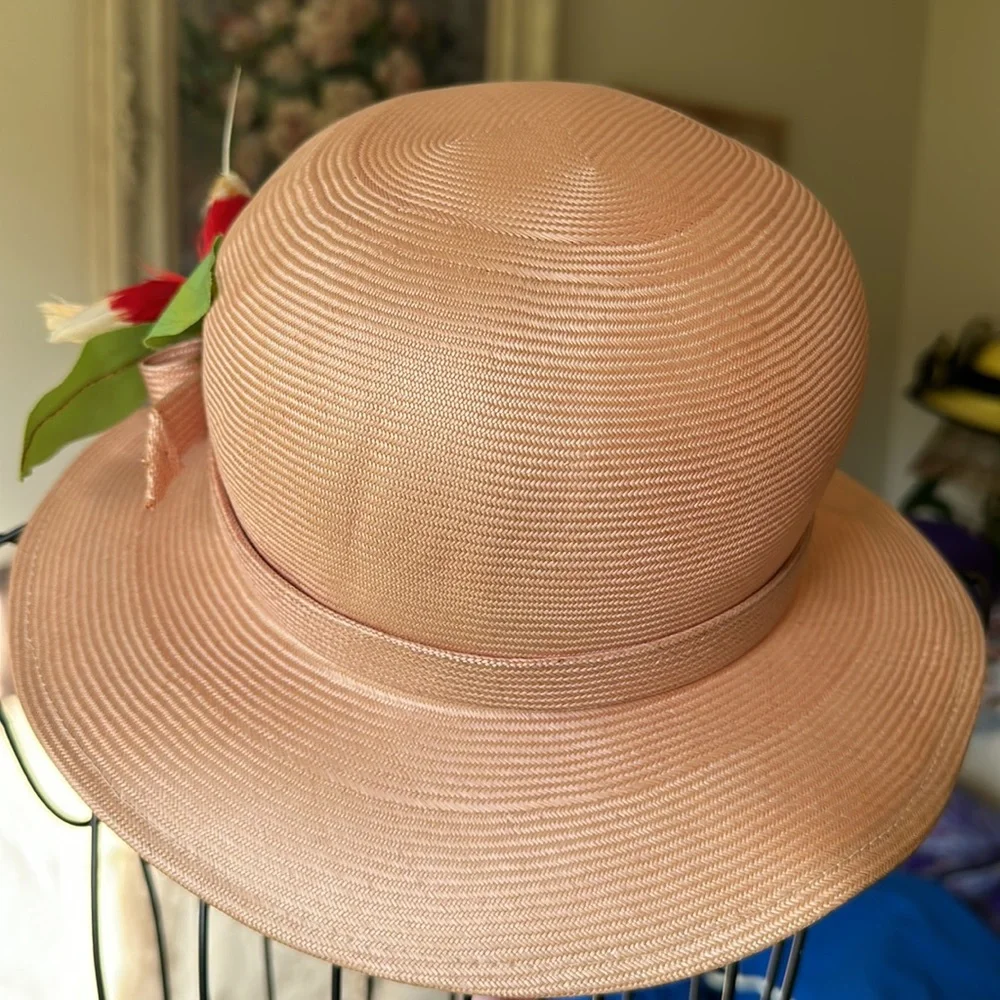 ADOLFO 11 vintage coral hat with fruit bow. This is not a new hat